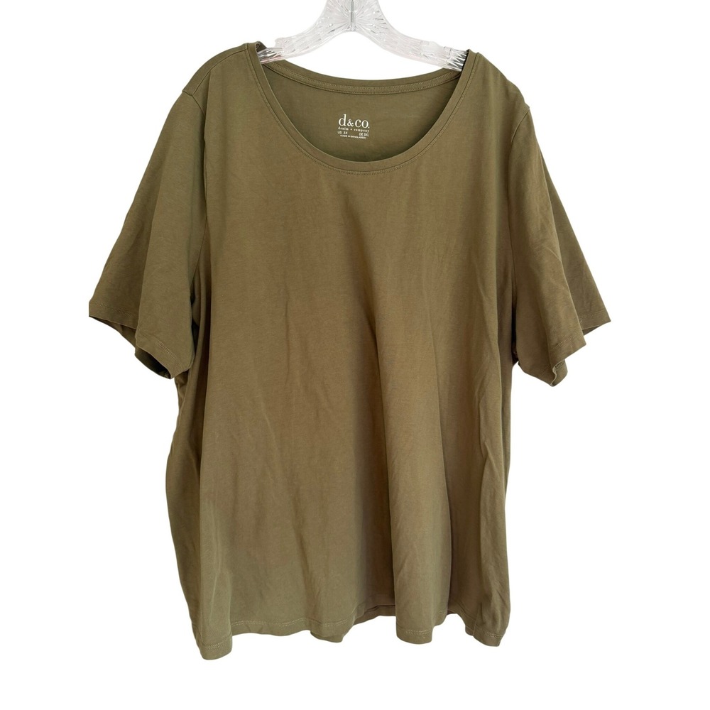 Denim & Co Olive Green Scoop Neck Short Sleeve T-Shirt Plus Size 3X A378932